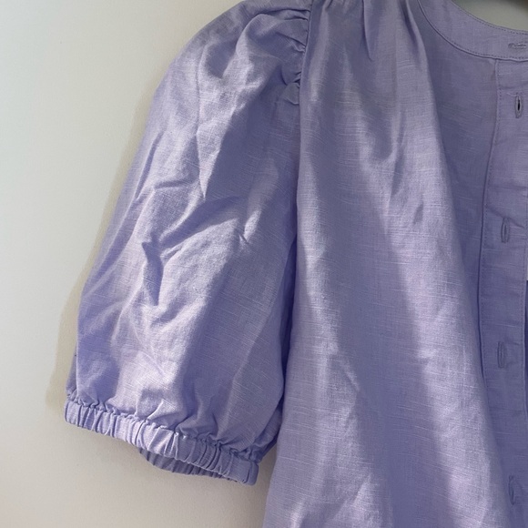 NWT!!! GAP Lavender Button-Up Dress - Linen-Cotton Puff Sleeve Mini Shirtdress - Picture 6 of 7